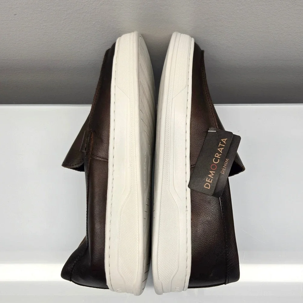 Leather Loafer Sneakers Men 10 Luggage Brown Moc Toe Slip On Quiet Luxury NWT